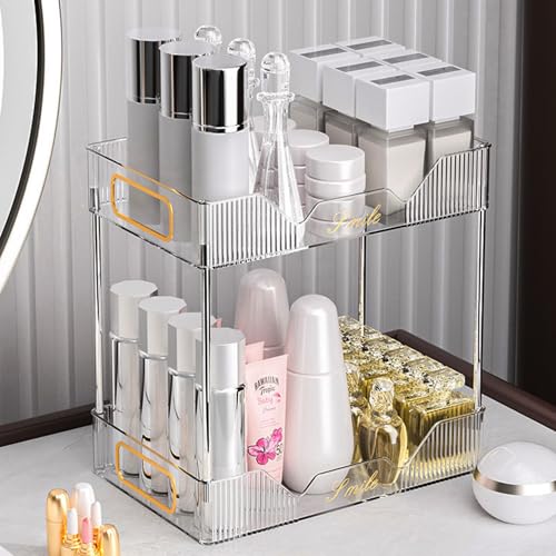 2-Tier Bathroom Counter Organizer, Clear Makeup and Perfume Storage Shelf