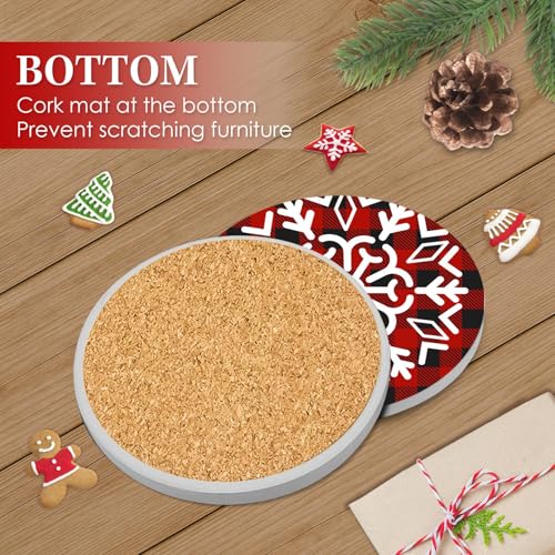 Britimes Snowflake Christmas Coasters, Set of 6 Ceramic Stone with Cork Base and Holder - Snowflake Variation