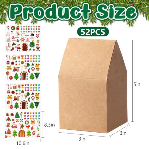 Brown 52 Pack Christmas Gingerbread House Cardboard Craft Boxes with Stickers