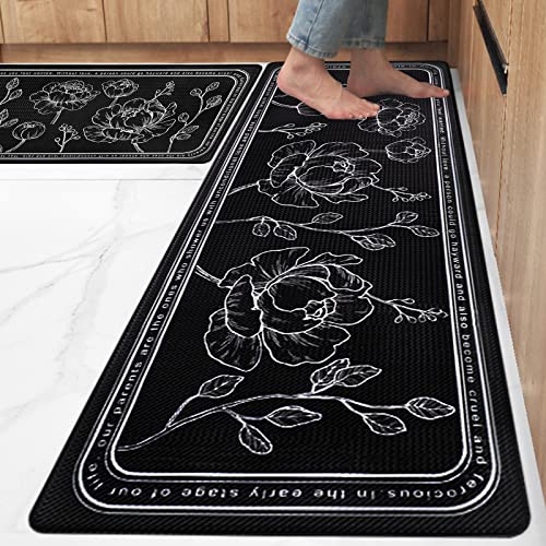 Anti-Fatigue Kitchen Mat Set of 2, Cushioned Non-Slip Waterproof Floor Rugs