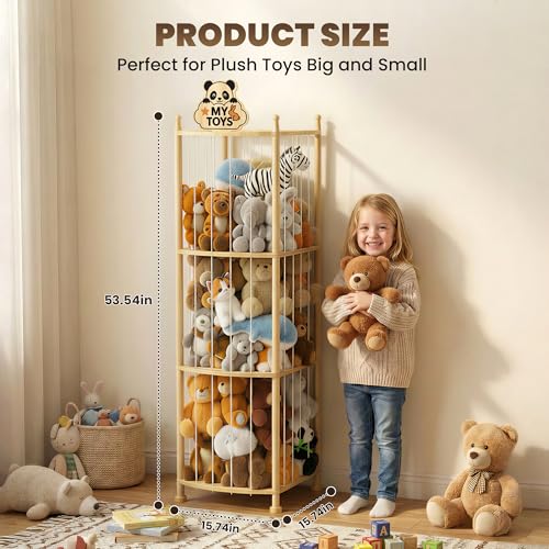Vertical Stuffed Animal Storage Tower - Solid Pine Wood Toy Organizer
