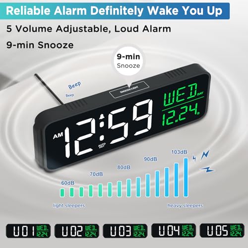 Large Display Digital Alarm Clock with Calendar Date & Day, Auto DST