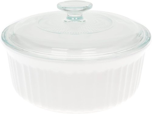 CorningWare Round French White Casserole Dish - 1.5qt with Fluted Glass Lid | Elegant Kitchen Essential