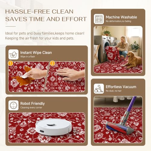 HUGEAR 4x6 Red Neutral Washable Area Rug Carpet for Living Room or Bedroom