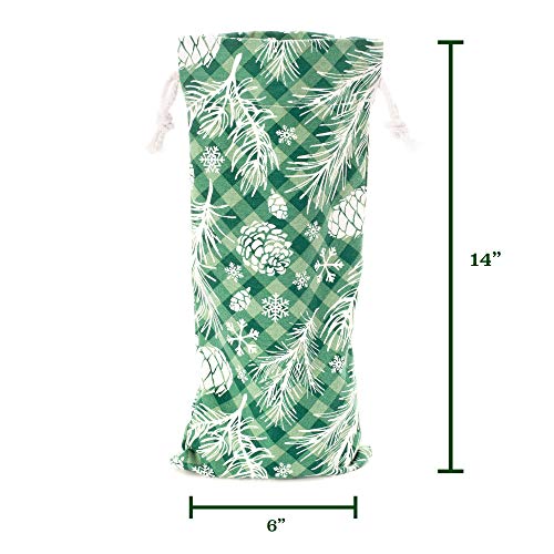 Reusable Wine Bottle Gift Bag - Green Holiday Tote Cover for 12" Bottles