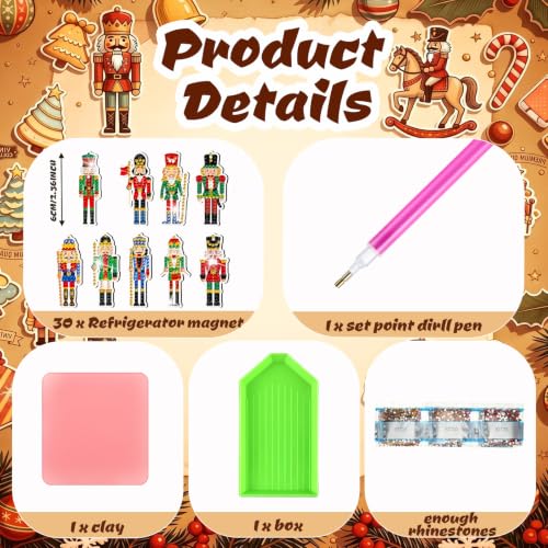 Sabary 30 Pcs Nutcracker Christmas Magnet Craft Kit for DIY Holiday Decor