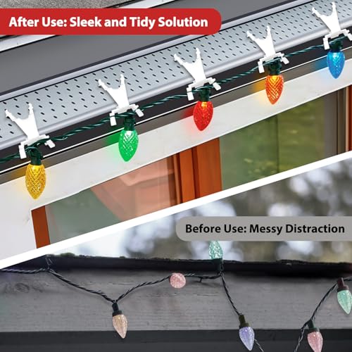 50Pcs Christmas Gutter Clips for Hanging Outdoor Lights Fits Gutter Guards – 3x1.5in, White, UV-Resistant