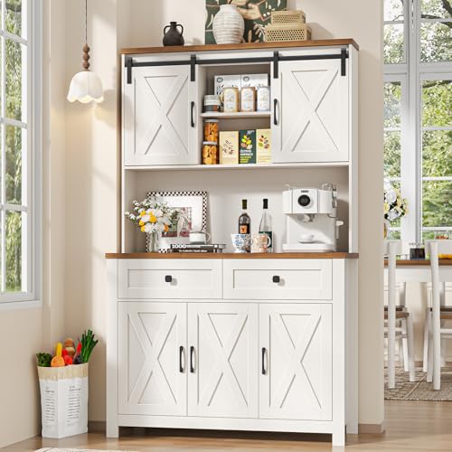 67.7 Inch Farmhouse Pantry Cabinet with Sliding Barn Doors and 2 Drawers
