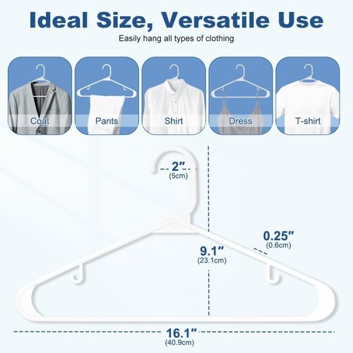 HOUSE DAY White Plastic Hangers - 16 Pack Non-Slip Coat Hangers for Space-Saving Closet Organization