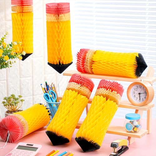 12 Pcs Pencil Honeycomb Hanging Decorations for Classroom Back to School