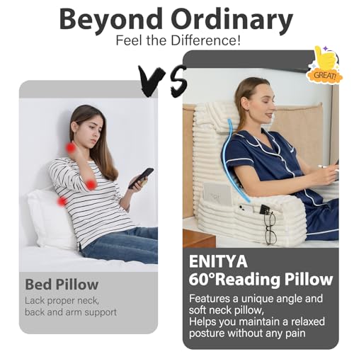 Extra-Large Back Pillow for Bed with Armrests & Pockets - Ivory