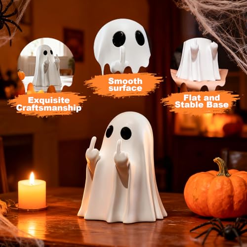 Ceramic Halloween Ghost Figurine with Bat Balloon Cute Spooky Home Decor