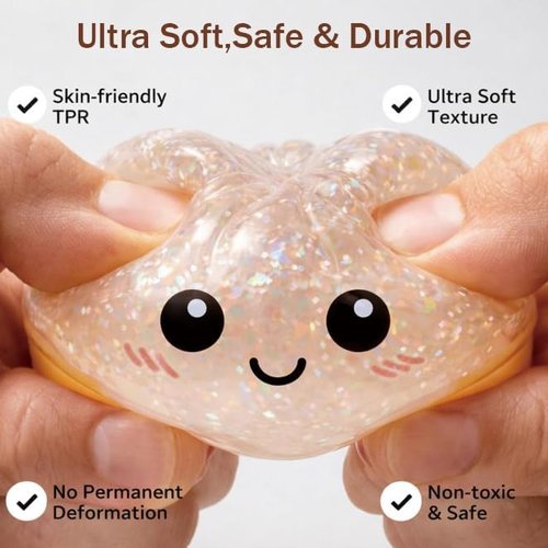 Glitter Dumplings - Soft Sensory Squeeze Toy Balls | Stress Relief Glitter Squishies for Adults - White