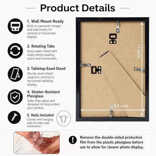 JCJMY 8.5x11 Picture Frame Black for Certificate, Poster and Photo