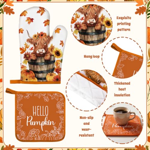 10-Piece Highland Cow Kitchen Decor Set - Farmhouse Towels, Rugs & Oven Mitts