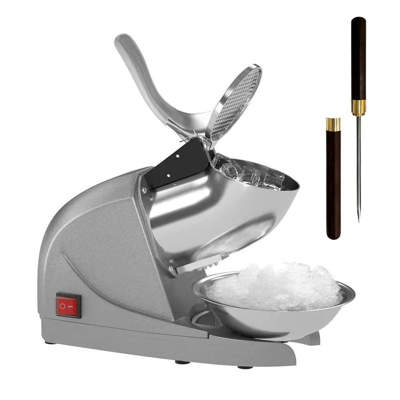 OKF Ice Shaver Prevent Splash Snow Cone Machine, Electric 3 Blades Shaved Ice Machine, 380W Ice Shaver Machine, 286lbs/hr Ice Crushers for Home Use, Ice Crusher with Free Ice Pick (Silver)
