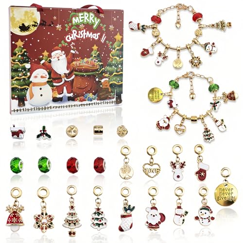 Christmas Advent Calendar Bracelets DIY Jewelry Kit with 22 Charms and 2 Bracelets