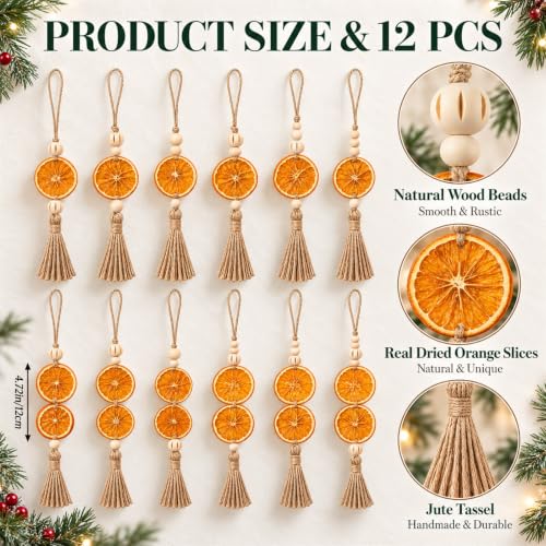 Naucoos 12 Pcs Dried Orange Slice Christmas Ornaments - Rustic Holiday Decor