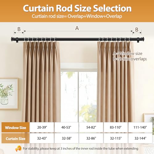 Adjustable Curtain Rod 32-58 Inch, Heavy Duty Drapery Rod, Black