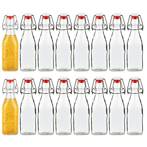 Swing Top Glass Bottles 8oz with Airtight Lids 16 Pack for Home Brewing