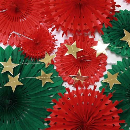 Decor365 Christmas Red Green Gold Star Garlands & Fans Holiday Party Decor
