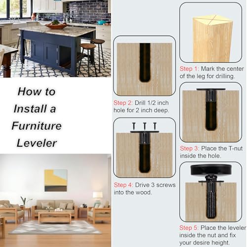 Heavy Duty Leveling Feet 3/8-16 Adjustable Furniture Levelers (4 Pack)