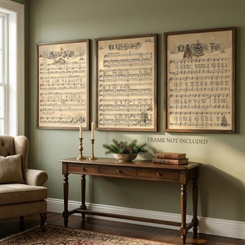 Unframed Vintage Christmas Carol Sheet Music Canvas Wall Art 12x18in Set of 3