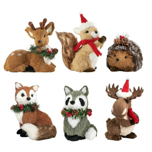 Naturevibe Woodland Animal Decor Set of 6 — Rustic Christmas Figurines (Sisal)