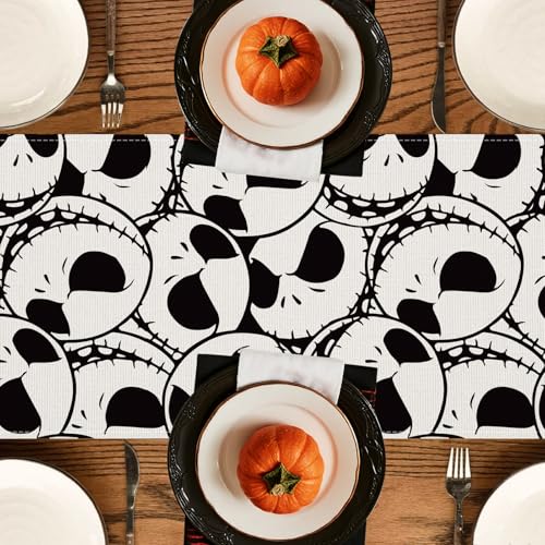 AEHHDL Halloween Table Runner 13x72 in White & Black Gothic Skull