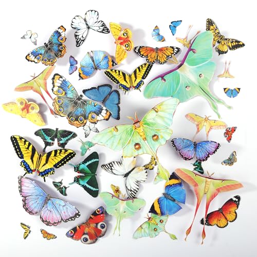 46 Pcs Realistic Double-Sided Paper Butterfly and Moth Set for Resin Art