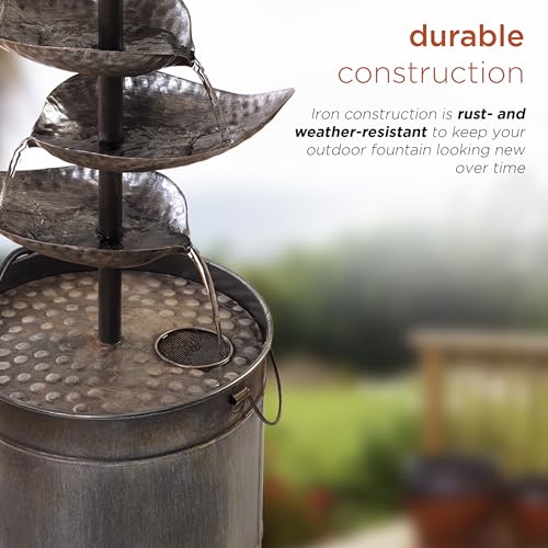 Indoor Outdoor Metal Tiered Leaves Water Fountain - 70 Inch Silver Water Feature, Water Fountain