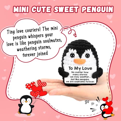 Handmade Crochet Mini Penguin Romantic Gift with Card for Couples