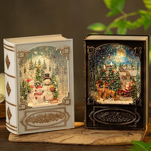 Weijiplie Vintage Book Santa Snow Globe Lantern with Music and Lights - Beige Variation