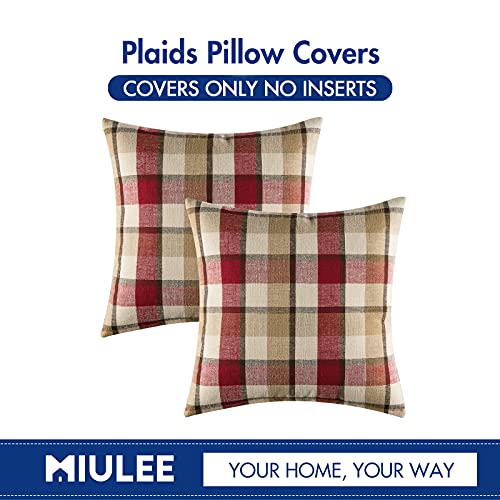 MIULEE Christmas Plaid Pillow Covers 18x18 Inches Pack of 2 Red & Tan Holiday Decor