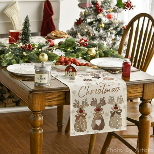 Artoid Mode Deer Merry Christmas Table Runner 13 x 108 Inch