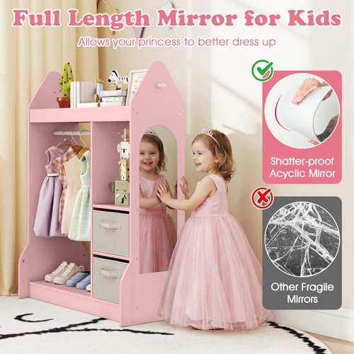 Kids Dress Up Storage Organizer with Mirror and Clothes Rack