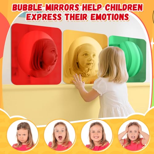 3-Piece Sensory Wall Bubble Mirrors, Colorful Acrylic Convex Mirror Set
