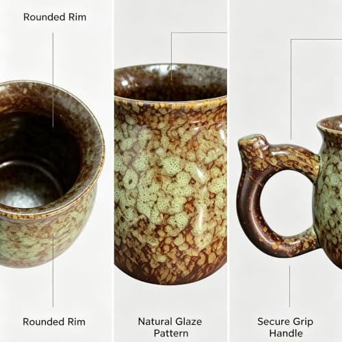 Green1 Handcrafted Ceramic Coffee Mug 13oz - Retro Tea Cup, Dishwasher & Microwave Safe, Gift for Coffee Lovers
