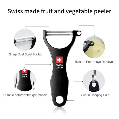 Ftmeslty Original Swiss Made Peeler Vegetable&Fruits stainless steel blade Peeler for kitchen (BLACK-Thick skin Peeler)