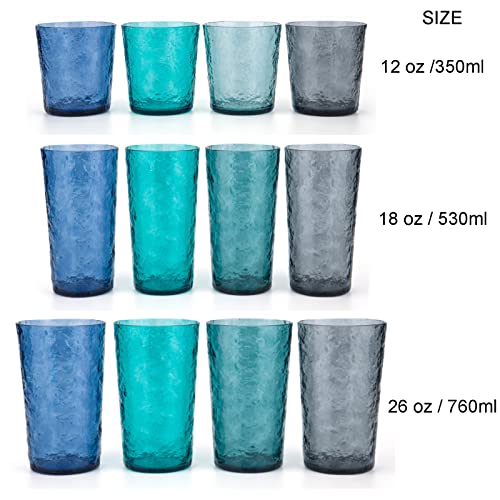 KX-WARE Blue 18-Ounce Acrylic Highball Glass Set of 6 - Shatterproof Plastic Tumblers