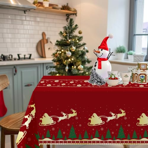 Childom 3-Pack Christmas Tablecloths 54x108 Inches Red Reindeer Snowflake