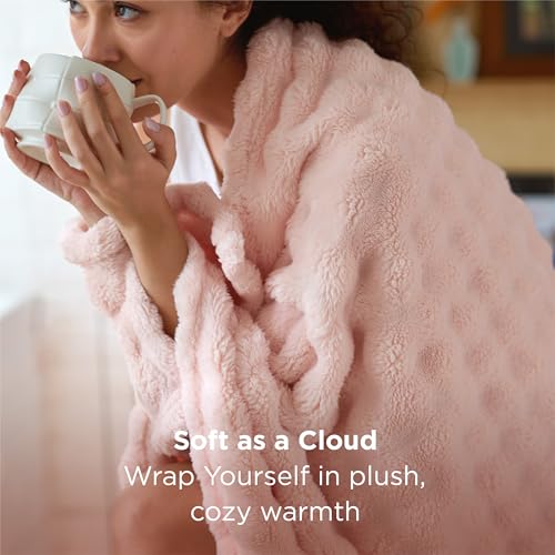 Bedsure 3D Fleece Bubble Throw Blanket for Couch, Soft Light Pink 50"x60"