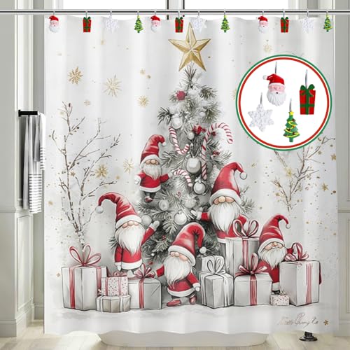 ZCHOMI 12PCS Christmas Shower Curtain Hooks - 4 Design Winter Holiday Bath Decor
