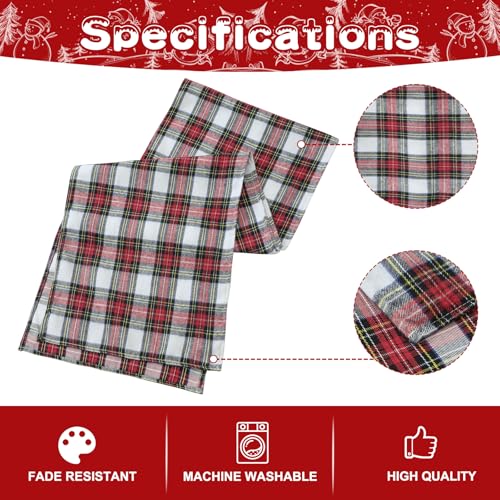 OTOSTAR Red & White Scottish Plaid Christmas Table Runner 13x60 Inch