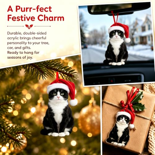 Tuxedo Cat Christmas Ornament - WYARMGIF 1.9 x 3.1 in Acrylic Cat Ornament