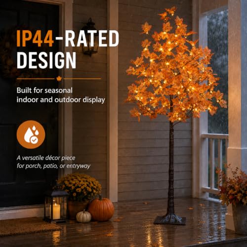6ft Artificial Lighted Maple Tree - 120 LED Warm White Fall Decor, Indoor & Outdoor