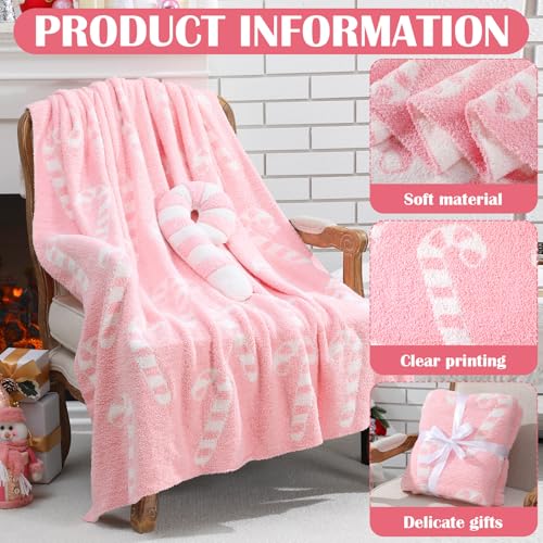 Pink Candy Canes Throw Blanket and Pillow Set - Christmas Home Decor