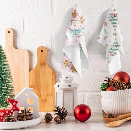 Gingerbread Pink Christmas Kitchen Towels Set of 6 - Holiday Housewarming Gift