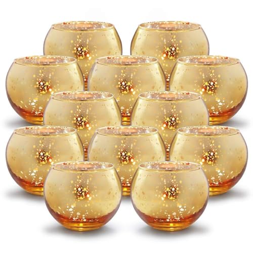 Set of 12 Gold Mercury Glass Votive Candle Holders