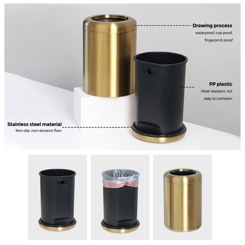 LEASYLIFE 8L/2.1gal Brass Gold Trash Can,Small Bathroom Garbage Can,Brushed Trash Can for Bathroom,Powder Room,Bedroom,Office (Gold)